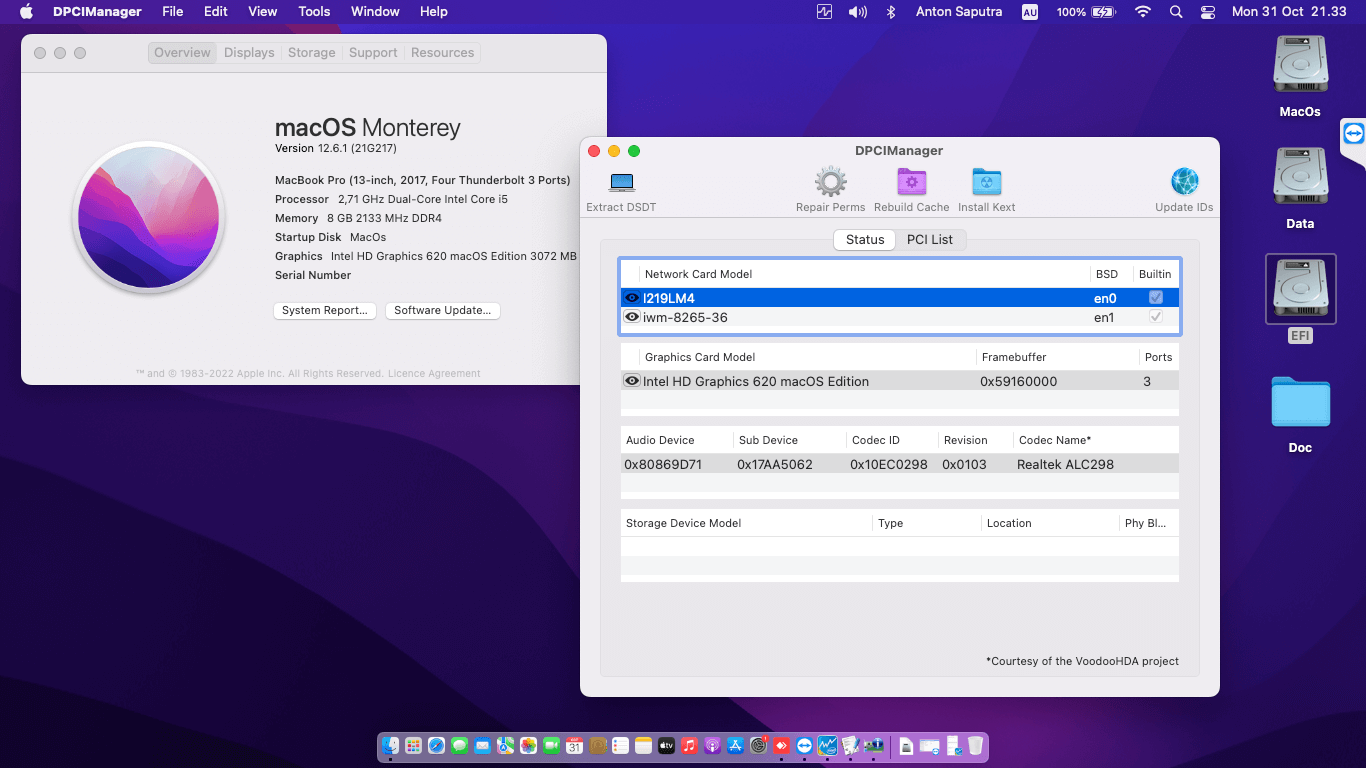 Success Hackintosh macOS Monterey 12.6.1 Build 21G217 in Lenovo Thinkpad X270